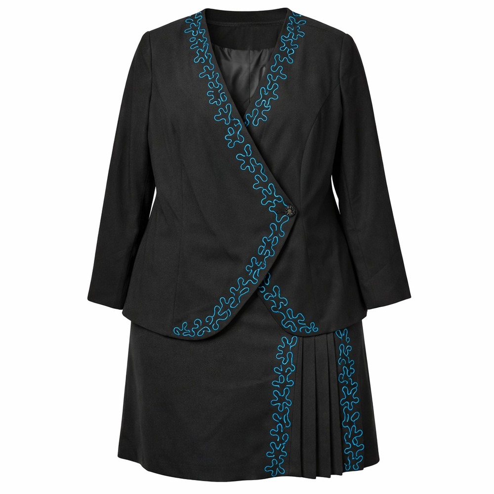 Ashro Corporate Goth Skirt Suit Women Size 14 Embroidery Office Mob Wife Dark